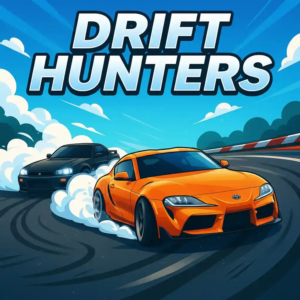 A sports car drifting on a racetrack in the Drift Hunters Unblocked online game.